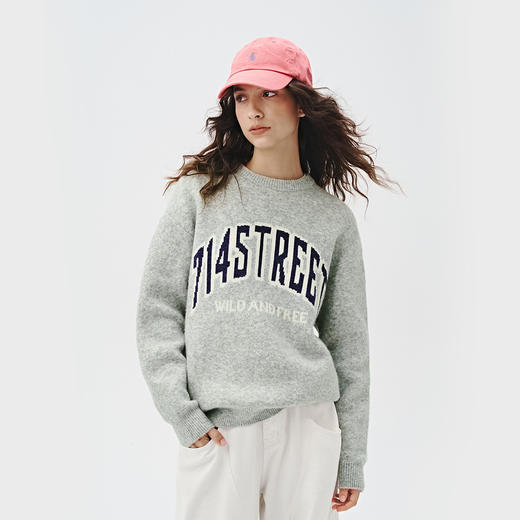 714street羊毛混纺字母提花毛衣2024秋冬新款宽松针织衫男女同款 商品图0