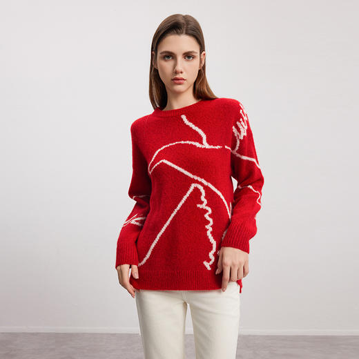 【羊绒+桑蚕丝针织衫】羊绒世家秋冬新品女士宽松直筒针织衫慵懒风保暖毛衣 商品图1