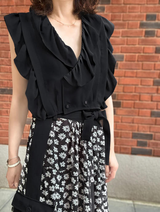 TYNVIE 宽花边装饰双排扣上衣-黑色 商品图2