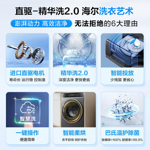 海尔（Haier）【云溪直驱精华洗2.0】滚筒洗衣机全自动 10公斤洗烘一体除菌螨G100558HBD12S 超薄家用 直驱精华洗+除菌螨+智投+1.1洗净比 商品图2
