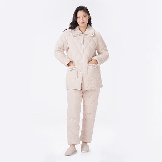 都市丽人睡衣夹棉系列长袖家居服法兰绒烂花夹棉加厚女士夹棉套装LHT1Q2 商品图1