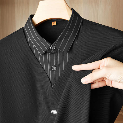 【假两件】【新款DDP】大依优型大码男士假两件衬衫长袖卫衣商务休闲上衣加肥加大胖子舒适 商品图1