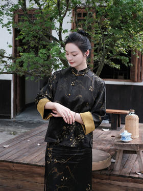 盛唐牡丹|重缎香云纱手绘对襟外套