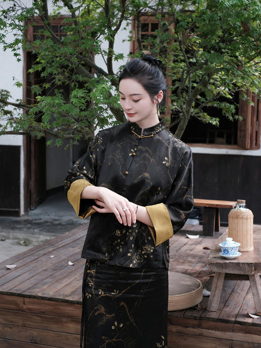 盛唐牡丹|重缎香云纱手绘对襟外套 商品图0