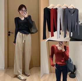 三粒扣绵羊毛打底衫