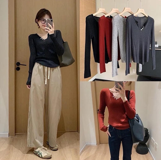 三粒扣绵羊毛打底衫 商品图0