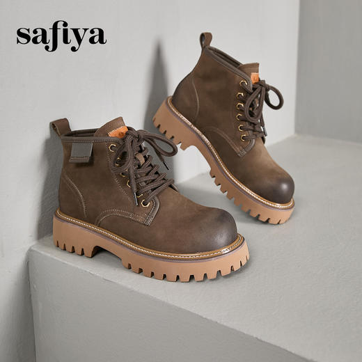 Safiya/索菲娅2024冬英伦风复古擦色牛皮粗跟厚底户外工装马丁靴 SF44116263 商品图5
