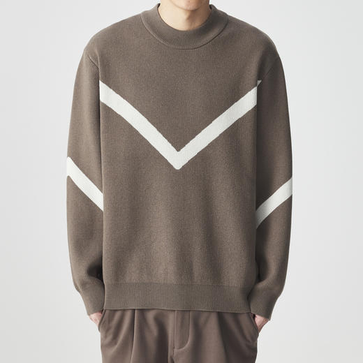 墨麦客 远红外升温 男士圆领针织衫冬季新款锁温保暖撞色毛衣男潮 商品图1