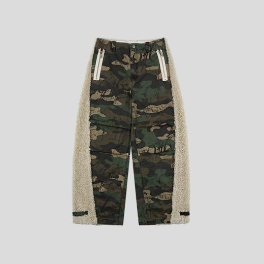 GOODBAI 916 迷彩拼接仿羊驼绒刺绣工装直筒休闲裤 商品图1