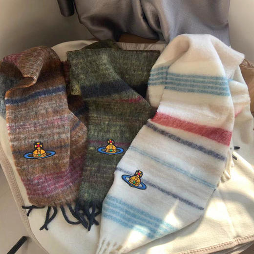 立减19【西太后明星同款土星围巾】冬天爆款 条纹拼色桐庐马海毛披肩 仿羊毛围脖#异业福利 商品图0