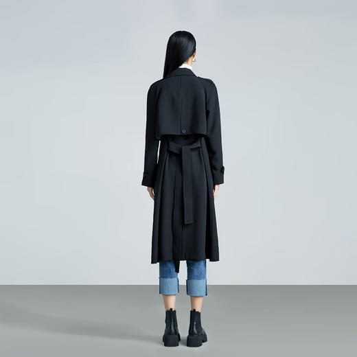 伯妮斯茵 | 极简通勤风 黑色垂感长款风衣 翻领无扣系带外套 春秋气质百搭大衣 HJ3D50 商品图2