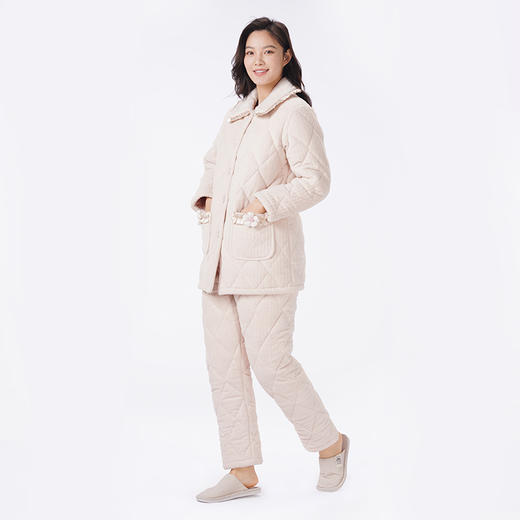 都市丽人睡衣夹棉系列长袖家居服法兰绒烂花夹棉加厚女士夹棉套装LHT1Q2 商品图2