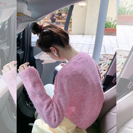 <曾小咸推荐>韩系甜美超显白玫粉色毛衣开衫 商品图4