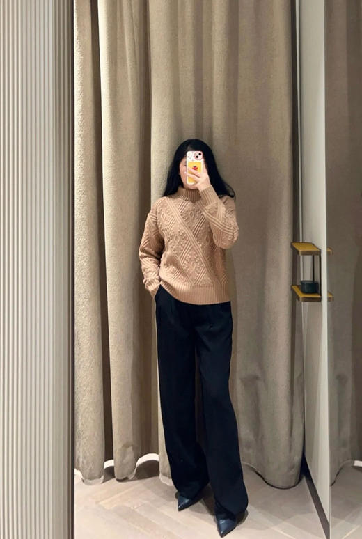 926-8纯圆正 max绵羊毛山羊绒 菱形绞花 高领针织衫 厚实软糯 自留L 商品图13