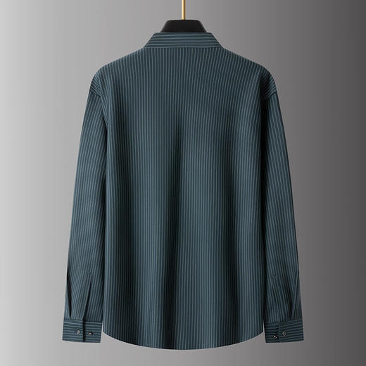 【加绒】【新款DPS】大依优型大码竖条纹长袖衬衫弹力加肥加大胖子上衣男士T恤肥佬打底男装 商品图7