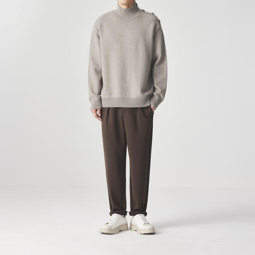 墨麦客男装 不对称半高领 单面针织衫冬季新款纯色休闲宽松毛衣。 商品图3