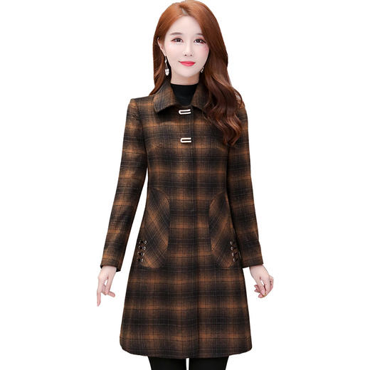 QYMLRX-L4C71X-Y 时尚格子中长款外套毛呢2024年秋冬季新款大码羊毛大衣 商品图4