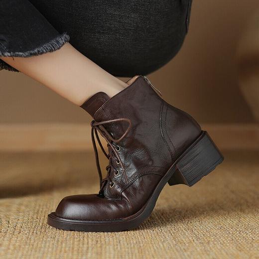 【预售5天】手抓纹羊皮褶皱质感系带休闲风马丁靴秋冬季新款学院风时尚短筒靴XS&AC9553 商品图2