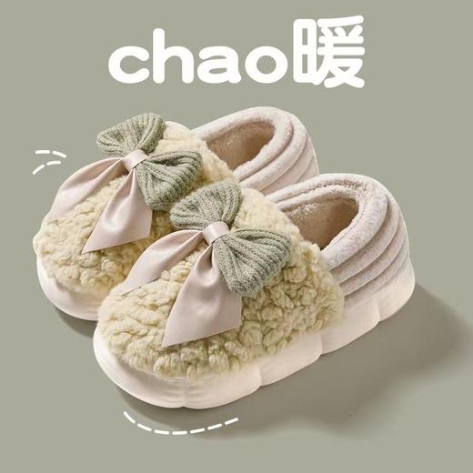 【棉拖鞋女蝴蝶结踩屎感】秋冬季厚底防滑棉鞋 室内轻便毛绒保暖毛托月子鞋 商品图13