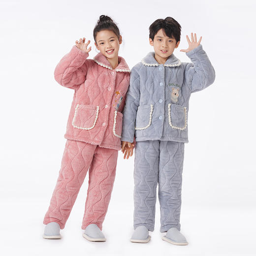 都市丽人眯雅佳睡衣夹棉系列长袖法兰绒夹棉加厚童装中夹棉套装JHT1B9 商品图1