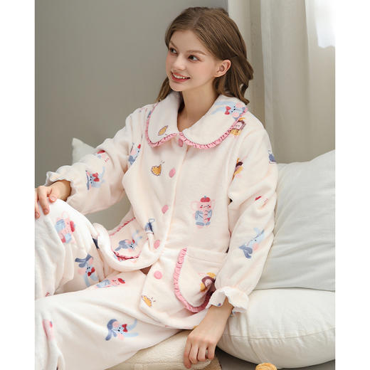 芬腾珊瑚绒月子服秋冬季加厚保暖孕妇睡衣产后哺乳喂奶家居服套装 商品图0