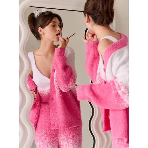 芬腾睡衣女半边绒新款秋冬季吊带背心三件套加厚保暖珊瑚绒家居服 商品图2