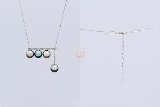 18K金正圆大溪地黑珍珠平衡木项链 商品图4