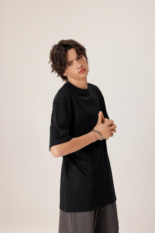 赤兔嗨购精梳长绒棉T恤宽松重磅休闲男女同款24年新品微落肩短袖11D 商品图1