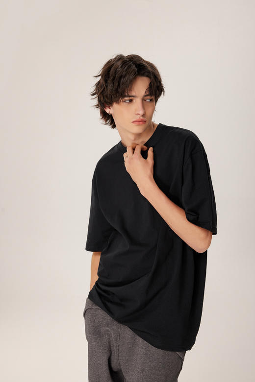 赤兔嗨购精梳长绒棉T恤宽松重磅休闲男女同款24年新品微落肩短袖11D 商品图2