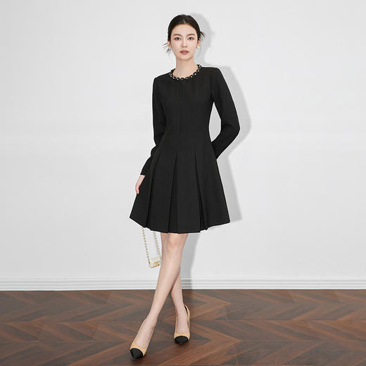 【高货wl】全新升级【铂金会员321/天猫429/差价108】(20023) 洛诗琳*名媛小香风法式通勤连衣裙收腰显瘦钉珠压褶裙 商品图2