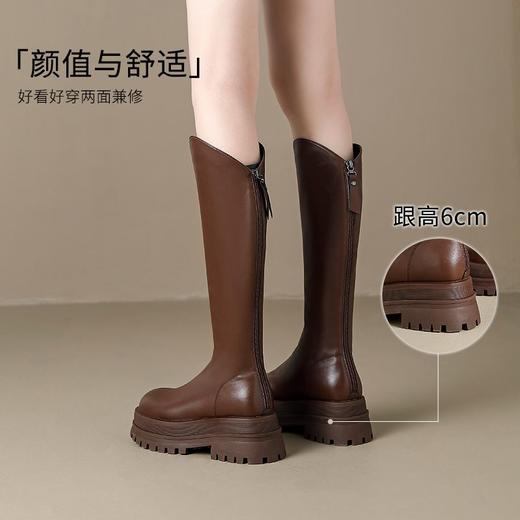 优选丨ZHR则则不过膝长筒靴女春季新款显瘦高筒靴V口长靴厚底骑士靴 商品图9