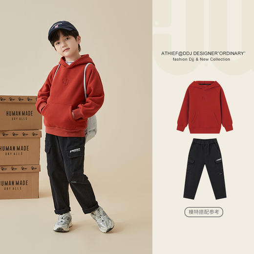 【团购价69.9】多多家男童加绒卫衣秋冬装2024新款儿童连帽一体绒中大童保暖上衣8279 商品图1