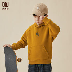 【团购价69.9】多多家男童加绒卫衣秋冬装2024新款儿童连帽一体绒中大童保暖上衣8279