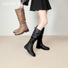西遇长筒靴女堆堆靴新款秋冬单靴复古显瘦奶茶色圆头厚底长靴V3947745 商品缩略图0