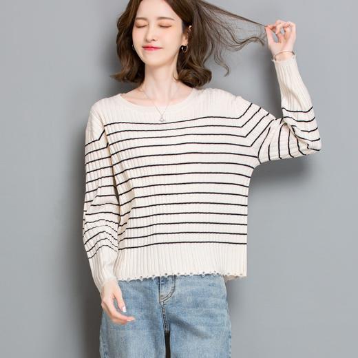 CC-tbrk-c110条纹针织衫短款上衣女秋季2024新款圆领打底衫薄款内搭毛衣女秋冬 商品图1