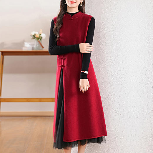 纤束马丝光纯羊毛开叉旗袍长马甲 JN-2413 商品图1