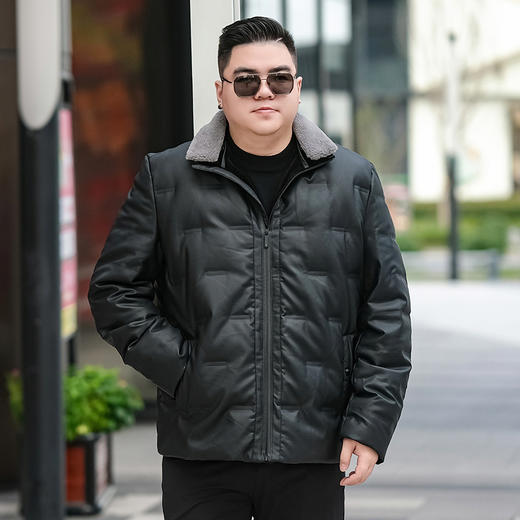 【皮羽绒】【新款DTX】大依优型大码羽绒服皮夹克PU外套加肥加大肥佬休闲上衣男士胖子秋冬 商品图0