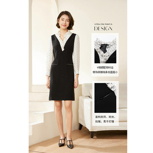 乔万尼连衣裙新款女春秋荷叶边小香风假两件EM3E419 商品图3