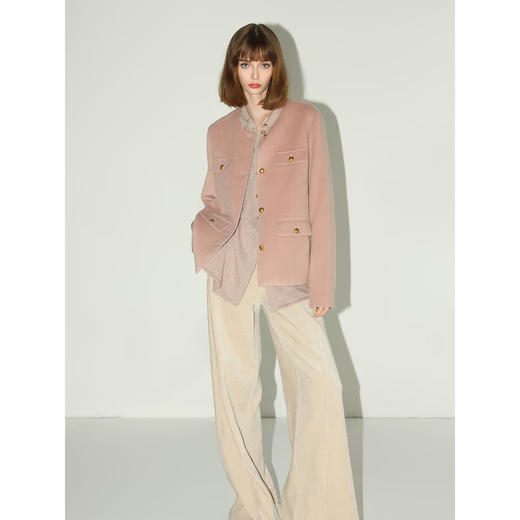 COCOBELLA气质粉小香风短外套质感金属扣箱型毛呢大衣WL7066 商品图4