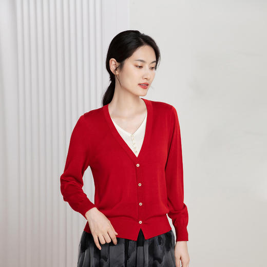 伯妮斯茵 | 极简高级风  V 领假两件针织开衫 春秋气质显瘦上衣HJ3E09 商品图1