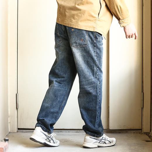 DRONKOO 2024 正常腰表袋红绿双杠刺绣微吊磨小直筒中厚牛仔长裤 商品图3