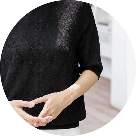 伯妮斯茵 | 极简高级风 黑色半高领中袖针织衫 春夏肌理感气质上衣 HJ3E03 商品图3