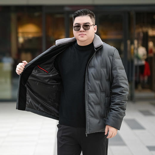 【皮羽绒】【新款DTX】大依优型大码羽绒服皮夹克PU外套加肥加大肥佬休闲上衣男士胖子秋冬 商品图8