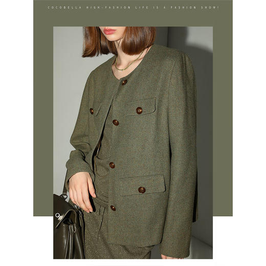 COCOBELLA名媛小香风羊毛外套质感金属扣箱型毛呢外套WL7060 商品图2