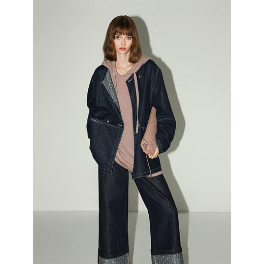 COCOBELLA撞色LOGO印花细闪银葱原色牛仔裤翻折休闲裤DN7058 商品图3