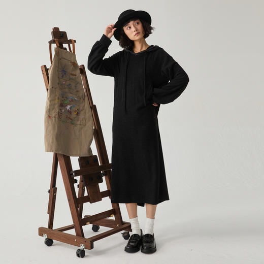谜底连帽卫衣裙长袖女2024冬新品极简风休闲直筒连衣裙244ML1639 商品图0