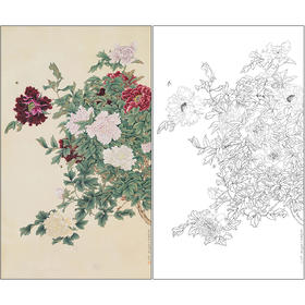 俞致贞花鸟工笔画白描底稿《牡丹》临摹勾线高清打印稿ZZ13