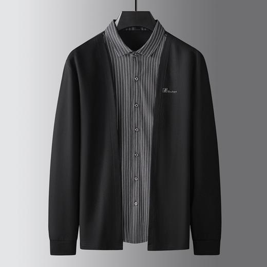 【假两件】【新款DK】大依优型大码男士假两件开衫长袖T恤商务休闲上衣加肥加大胖子舒适 商品图1