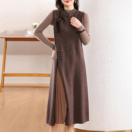 纤束马丝光纯羊毛开叉旗袍长马甲 JN-2413 商品图3