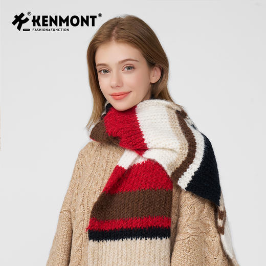 卡蒙冬季拼色条纹百搭随性针织围巾KM-1950 商品图1